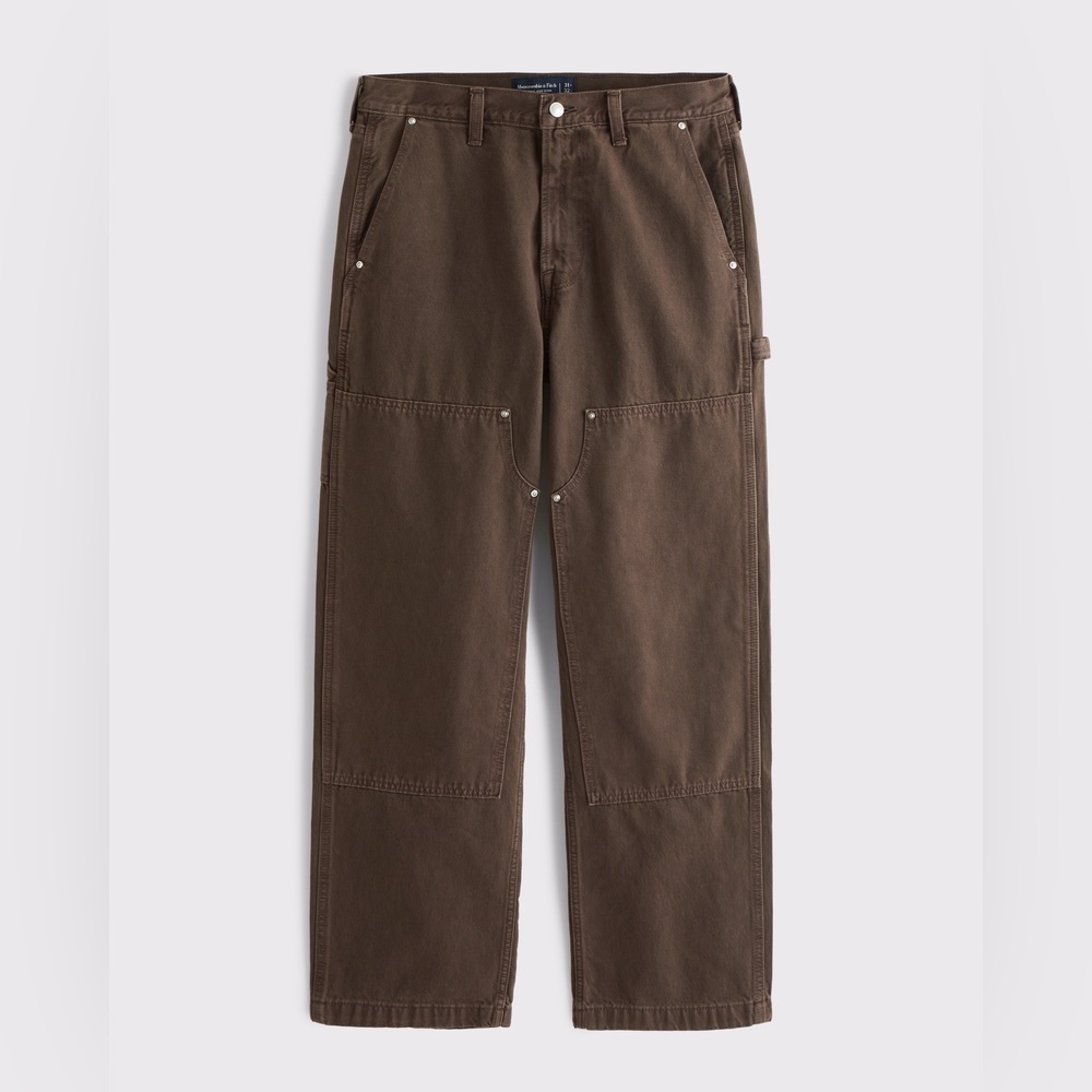 Abercrombie & Fitch Rigid Denim Baggy Workwear Jean in the Dark Brown Wash